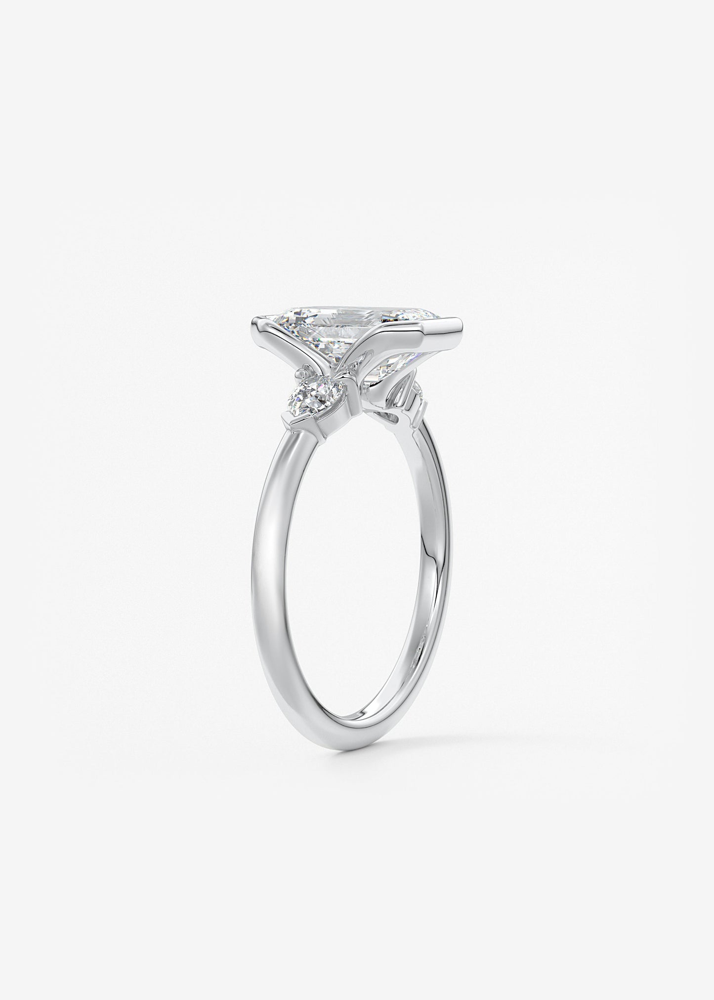 Emerald Three Stone Bezel Lab Grown Diamond Engagement Ring