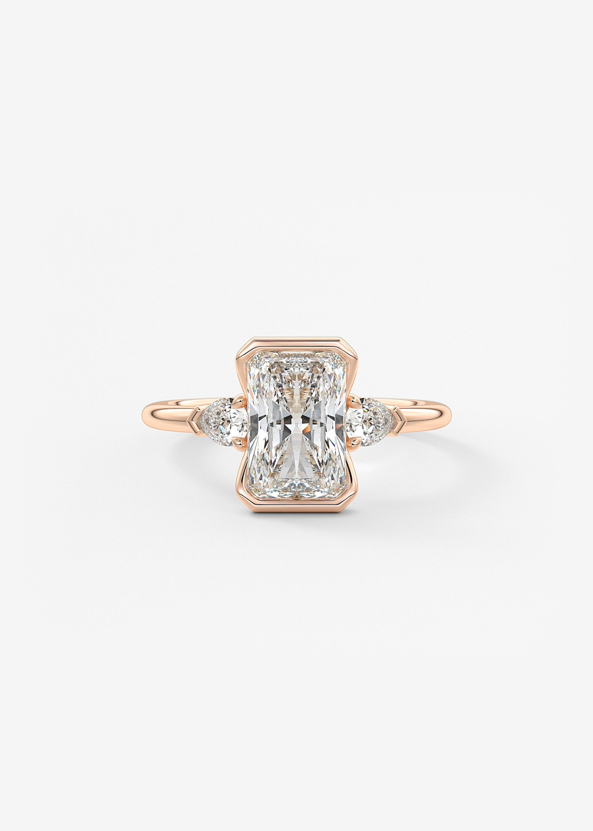 Radiant Three Stone Bezel Lab Grown Diamond Engagement Ring