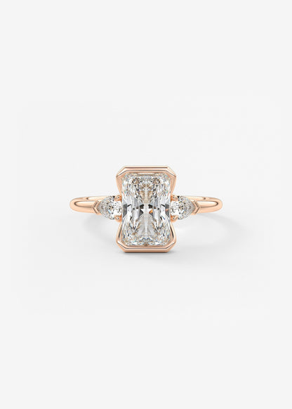 Radiant Three Stone Bezel Lab Grown Diamond Engagement Ring