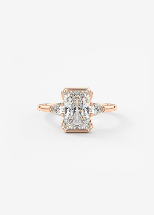 Radiant Three Stone Bezel Lab Grown Diamond Engagement Ring