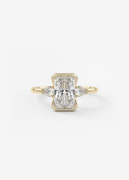 Radiant Three Stone Bezel Lab Grown Diamond Engagement Ring