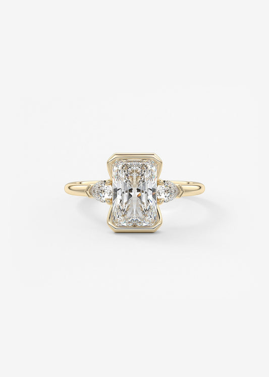 Radiant Three Stone Bezel Lab Grown Diamond Engagement Ring