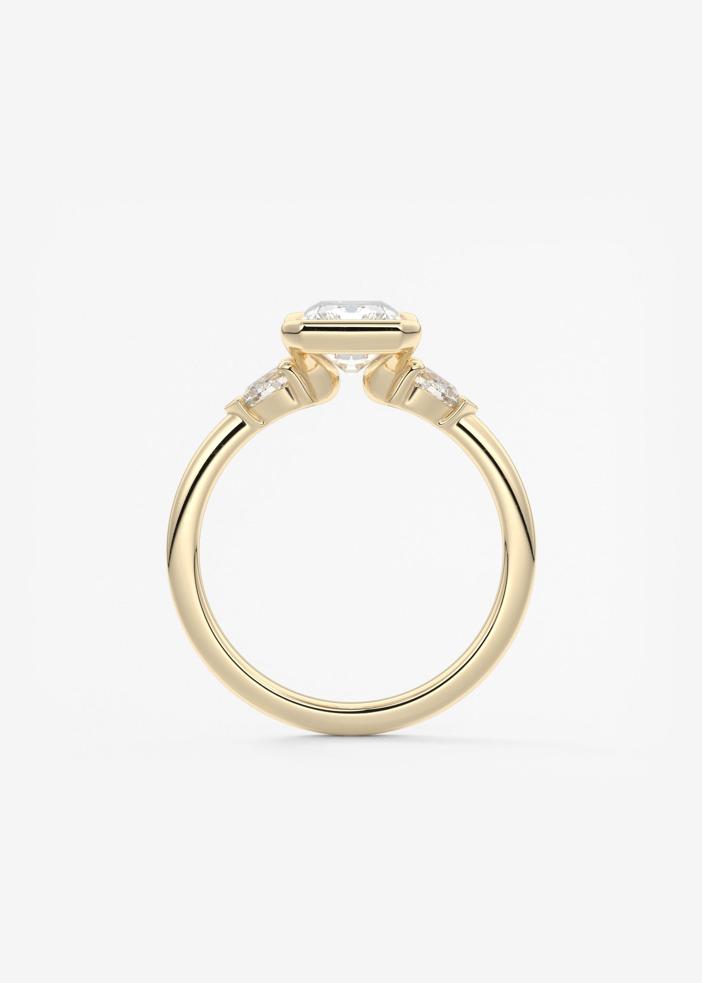 Radiant Three Stone Bezel Lab Grown Diamond Engagement Ring