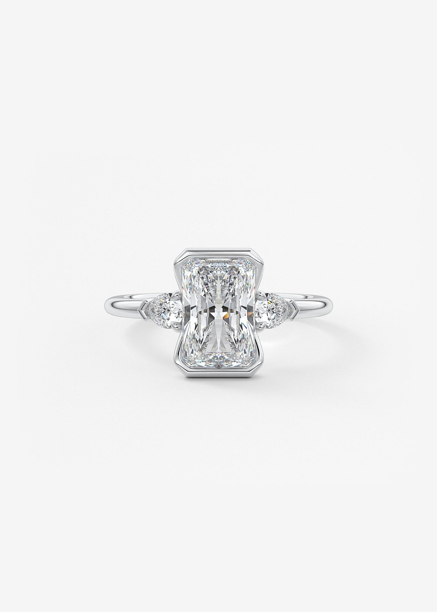 Radiant Three Stone Bezel Lab Grown Diamond Engagement Ring