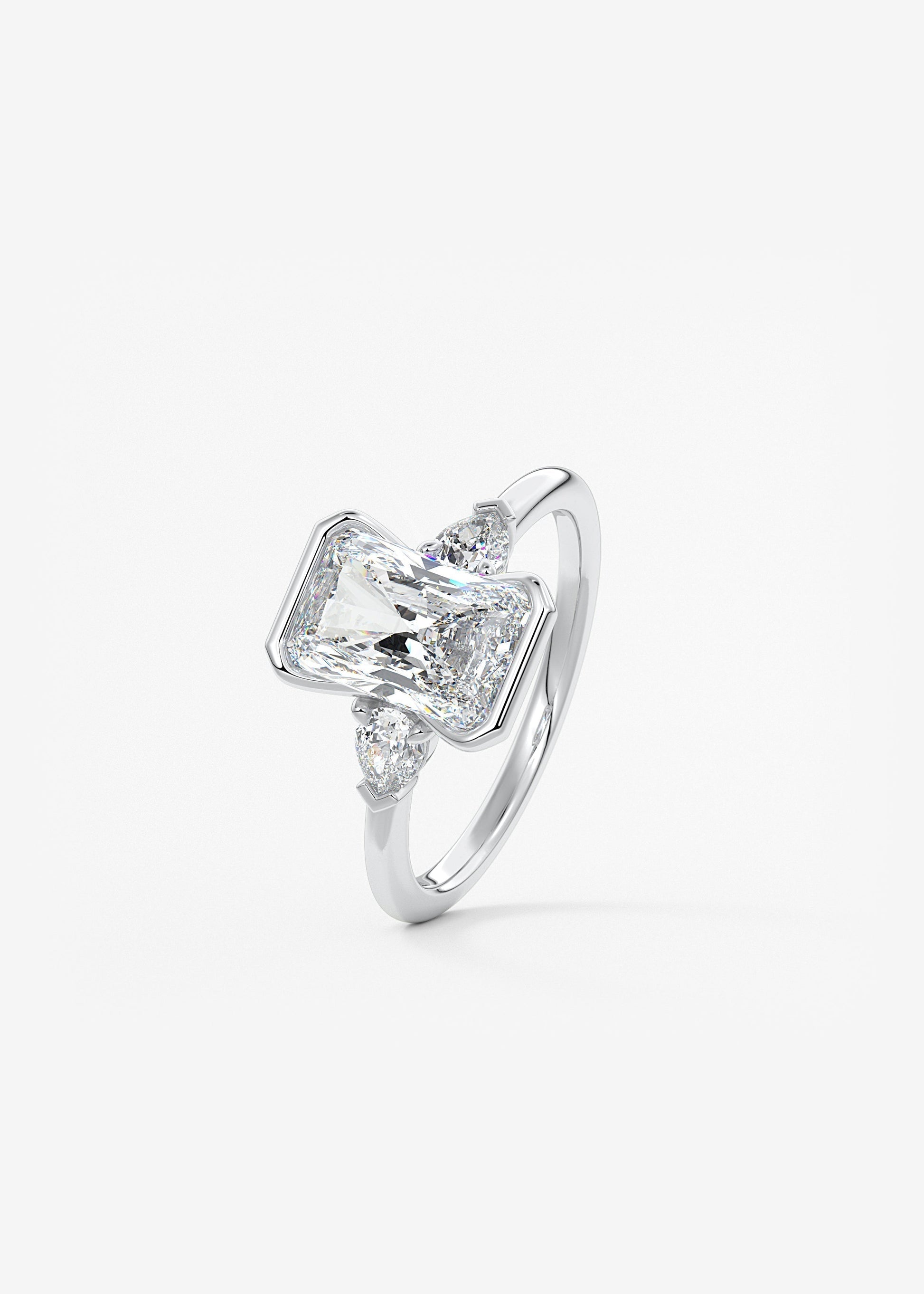 Radiant Three Stone Bezel Lab Grown Diamond Engagement Ring