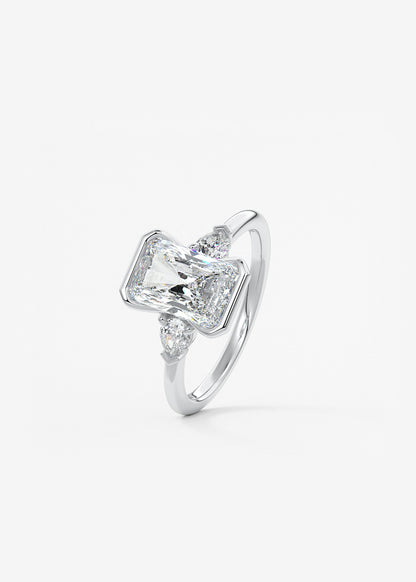 Radiant Three Stone Bezel Lab Grown Diamond Engagement Ring