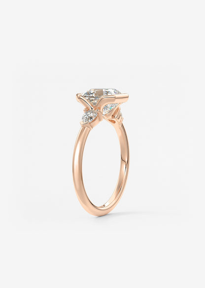Asscher Three Stone Bezel Lab Grown Diamond Engagement Ring