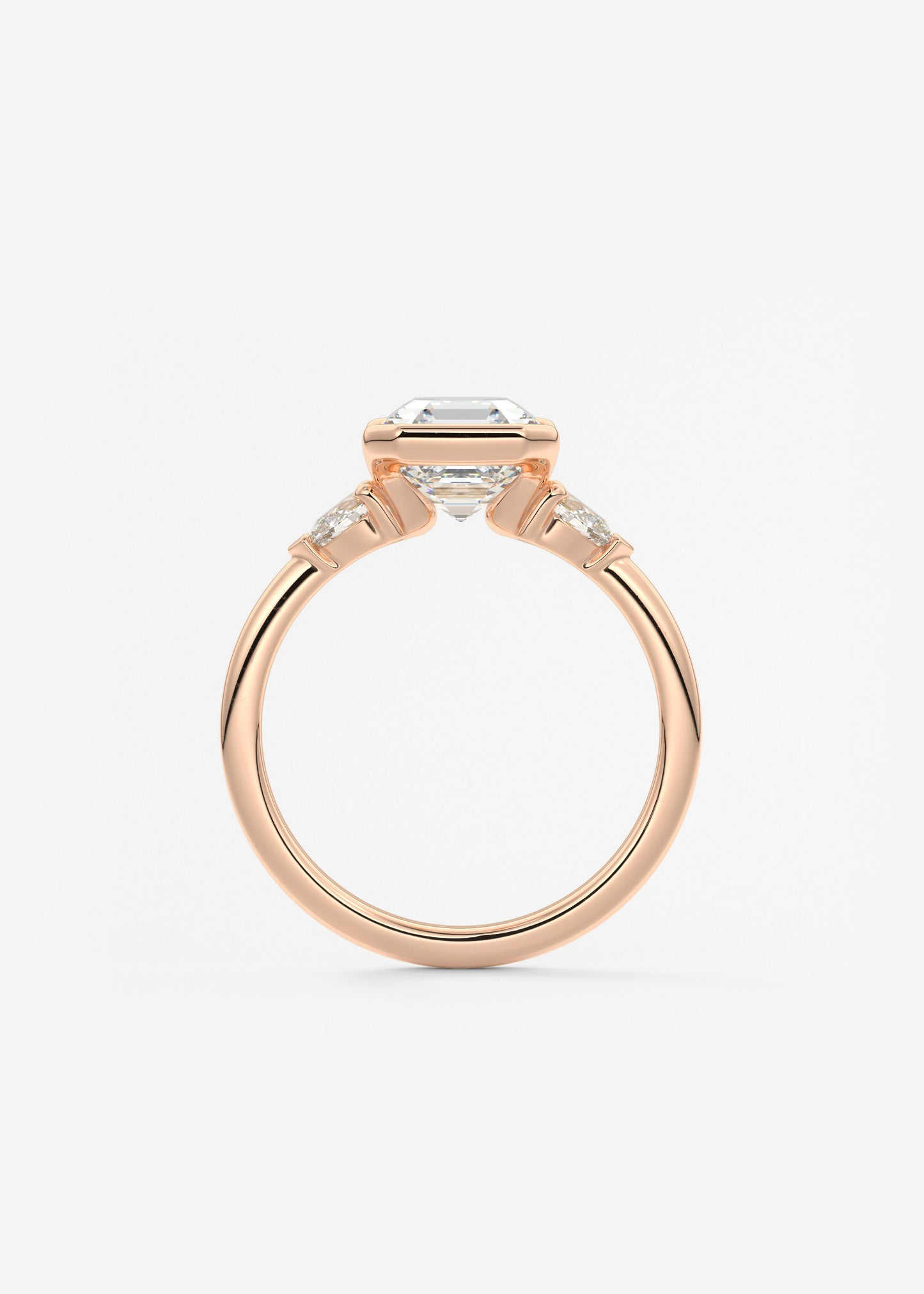 Asscher Three Stone Bezel Lab Grown Diamond Engagement Ring