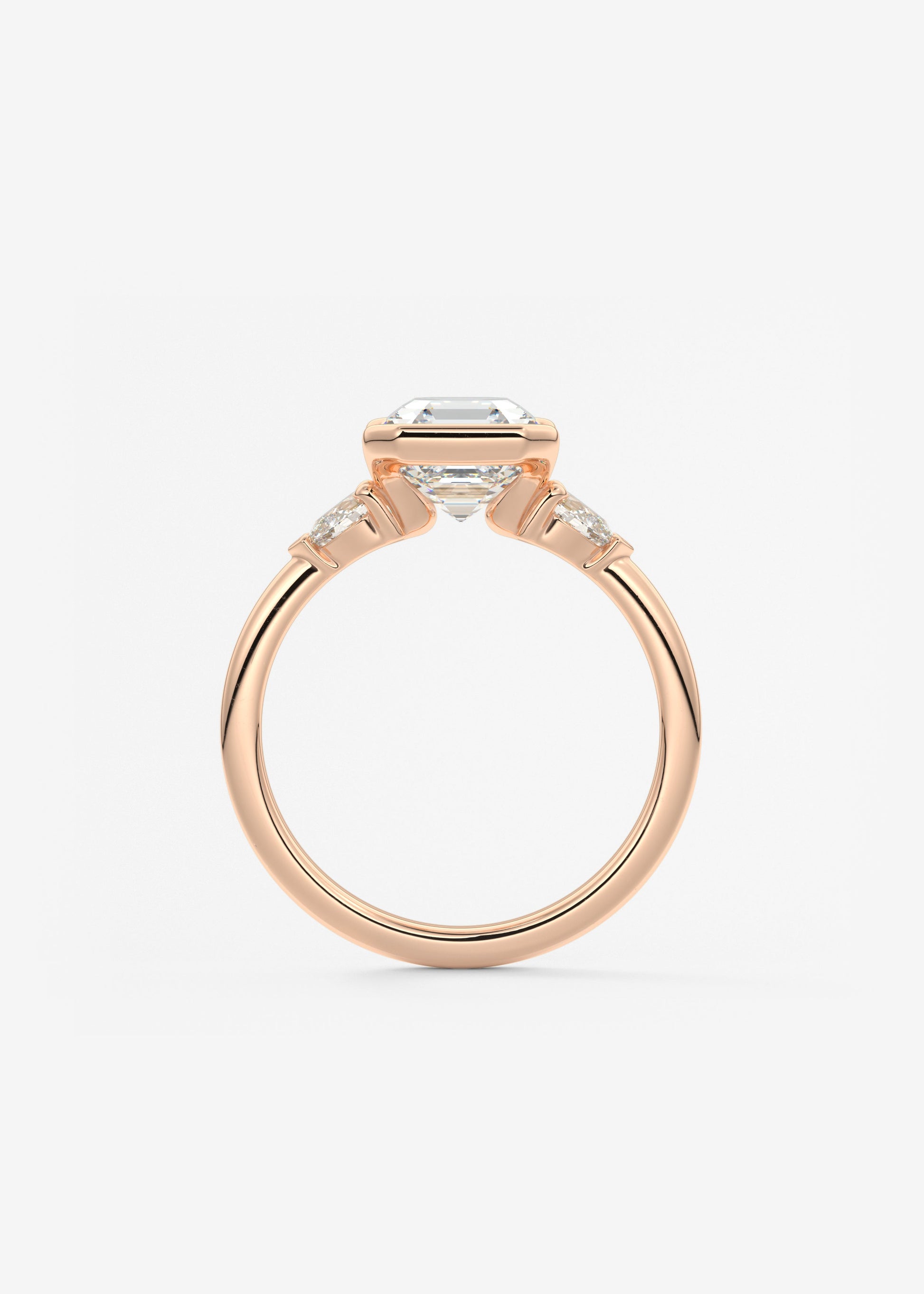 Asscher Three Stone Bezel Lab Grown Diamond Engagement Ring