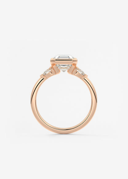 Asscher Three Stone Bezel Lab Grown Diamond Engagement Ring