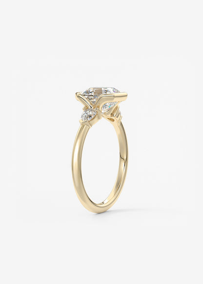 Asscher Three Stone Bezel Lab Grown Diamond Engagement Ring