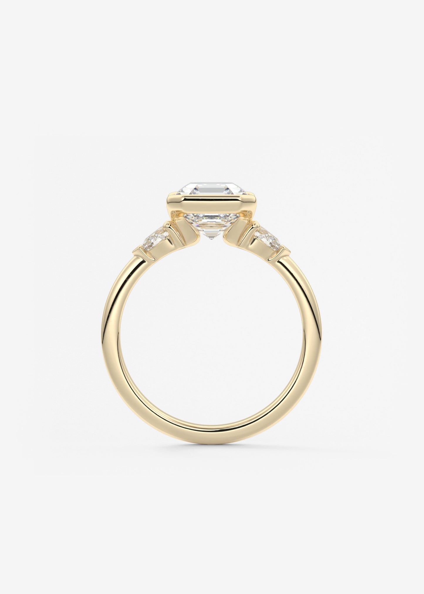 Asscher Three Stone Bezel Lab Grown Diamond Engagement Ring