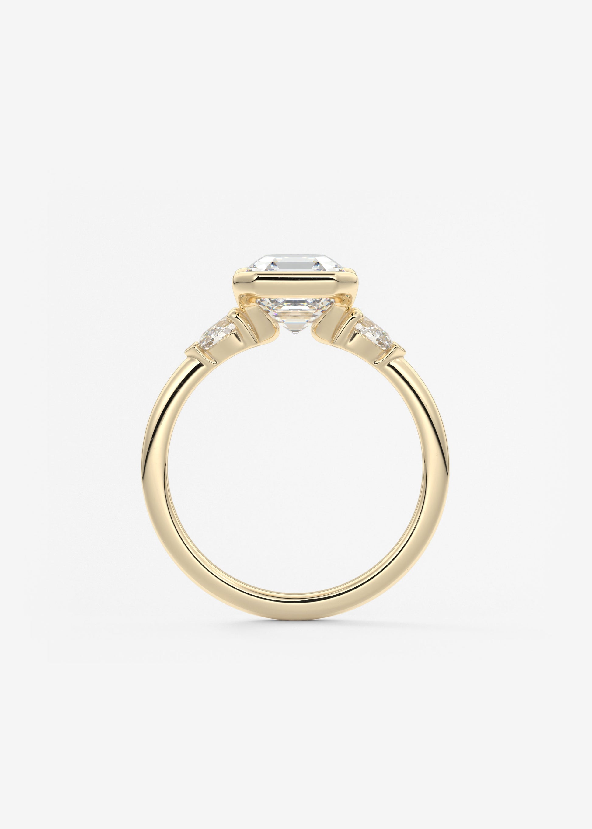 Asscher Three Stone Bezel Lab Grown Diamond Engagement Ring