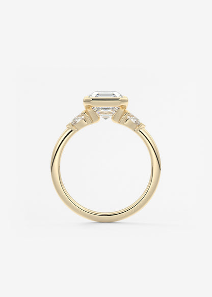Asscher Three Stone Bezel Lab Grown Diamond Engagement Ring