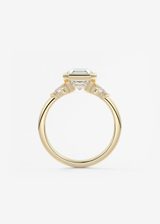 Asscher Three Stone Bezel Lab Grown Diamond Engagement Ring