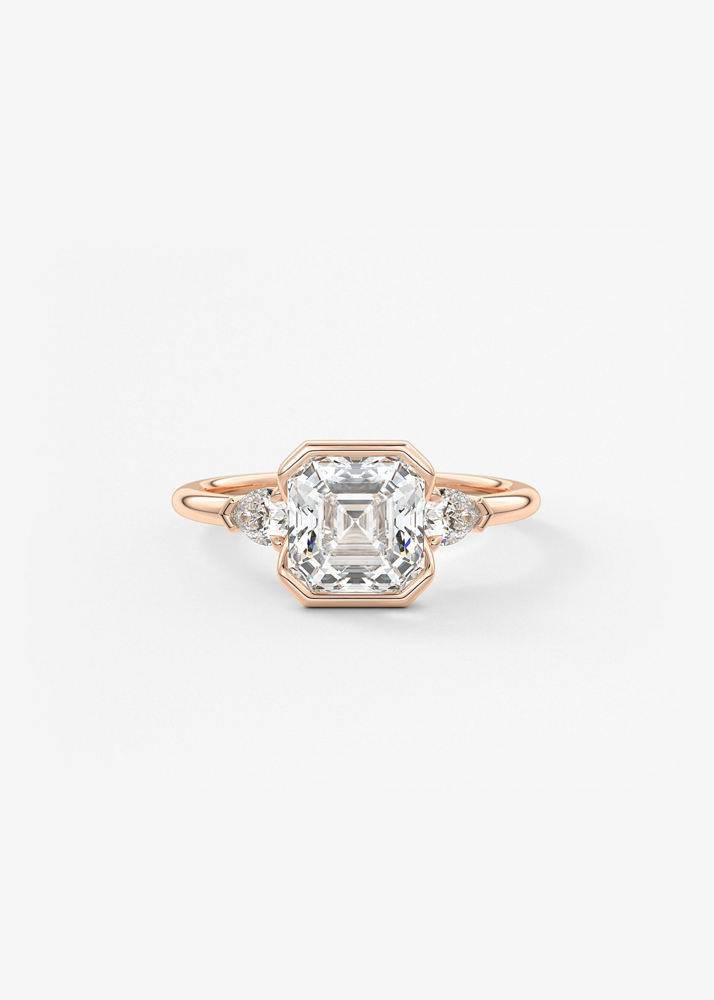 Asscher Three Stone Bezel Lab Grown Diamond Engagement Ring