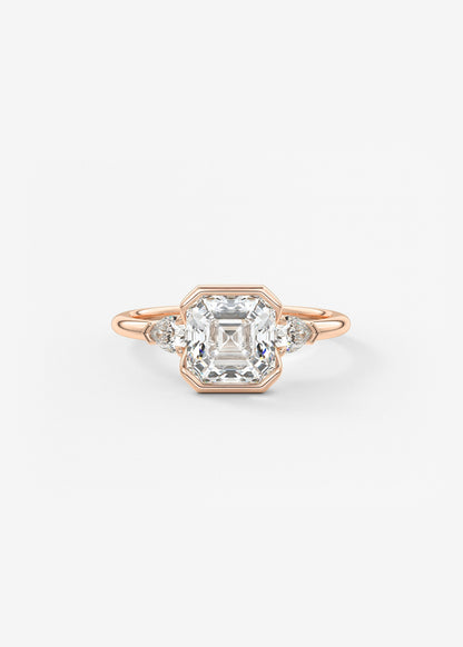 Asscher Three Stone Bezel Lab Grown Diamond Engagement Ring