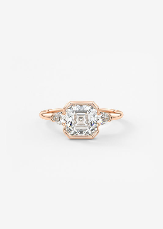 Asscher Three Stone Bezel Lab Grown Diamond Engagement Ring