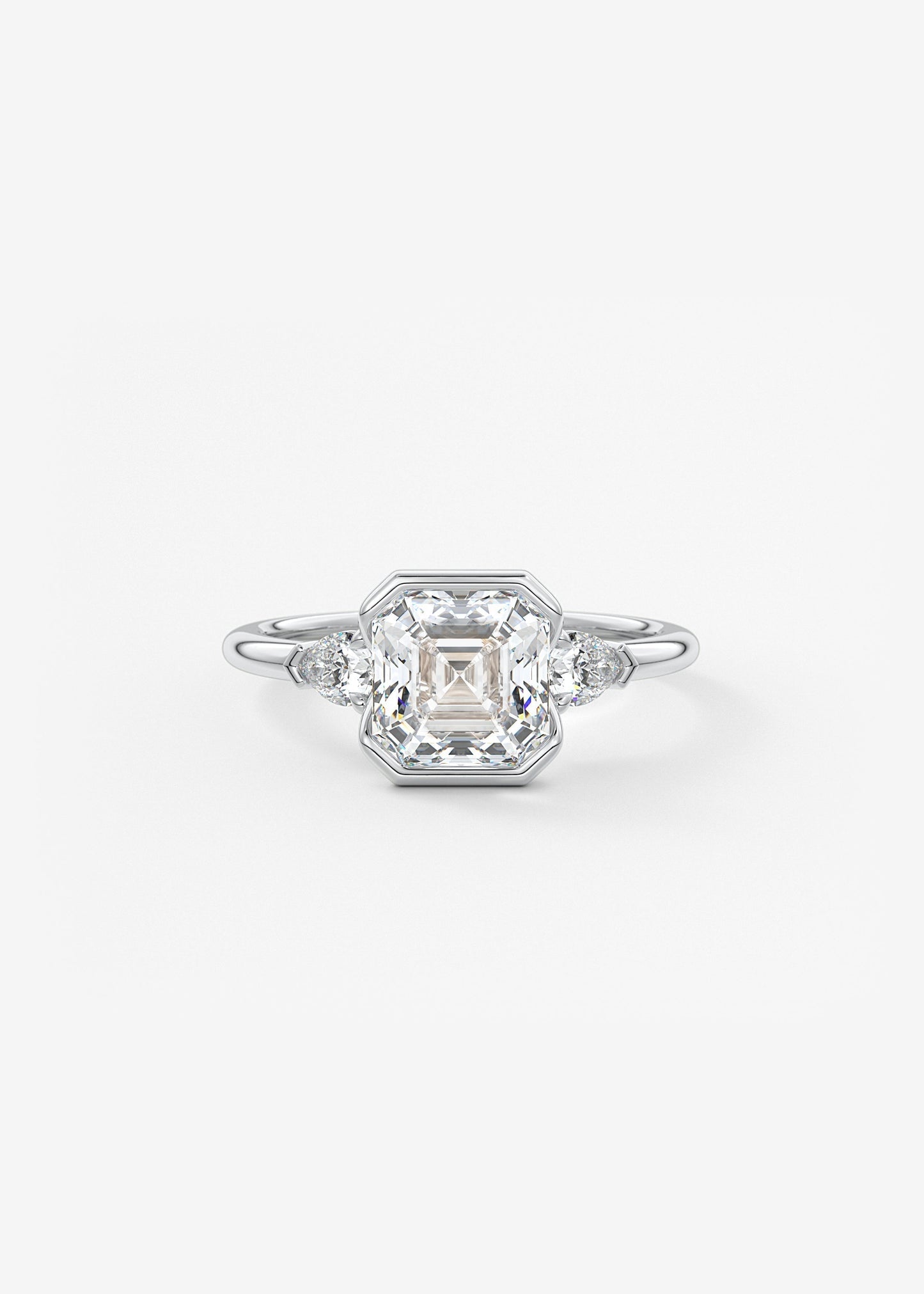 Asscher Three Stone Bezel Lab Grown Diamond Engagement Ring