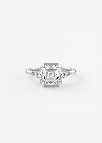 Asscher Three Stone Bezel Lab Grown Diamond Engagement Ring