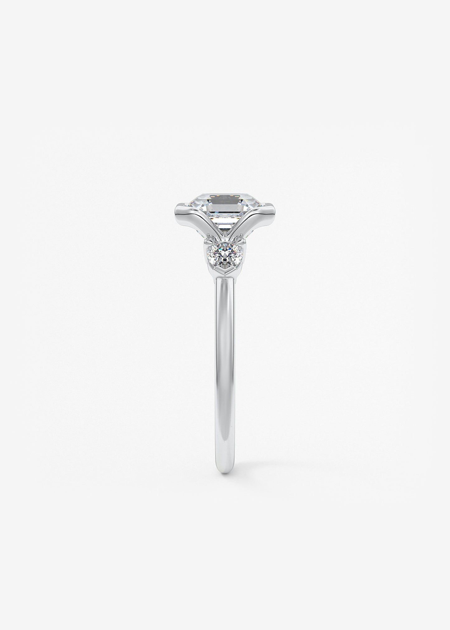 Asscher Three Stone Bezel Lab Grown Diamond Engagement Ring