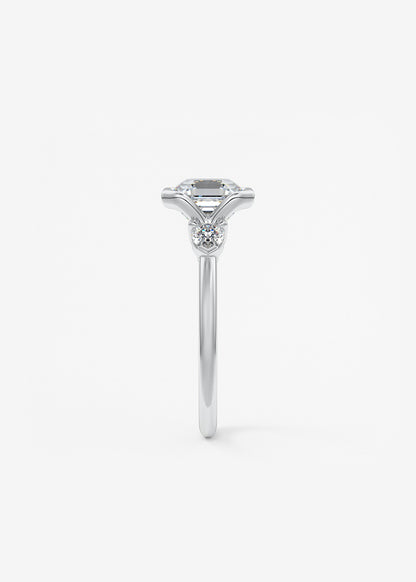 Asscher Three Stone Bezel Lab Grown Diamond Engagement Ring
