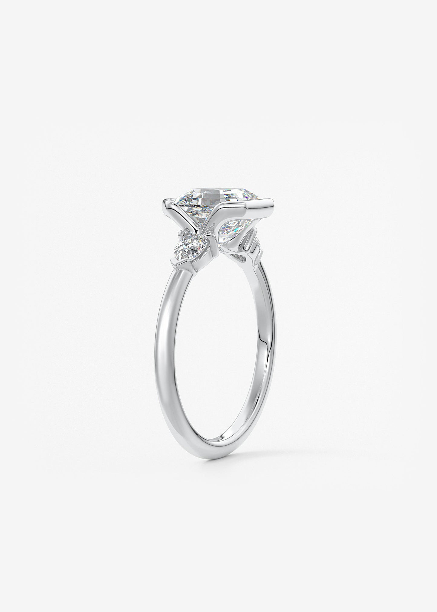 Asscher Three Stone Bezel Lab Grown Diamond Engagement Ring