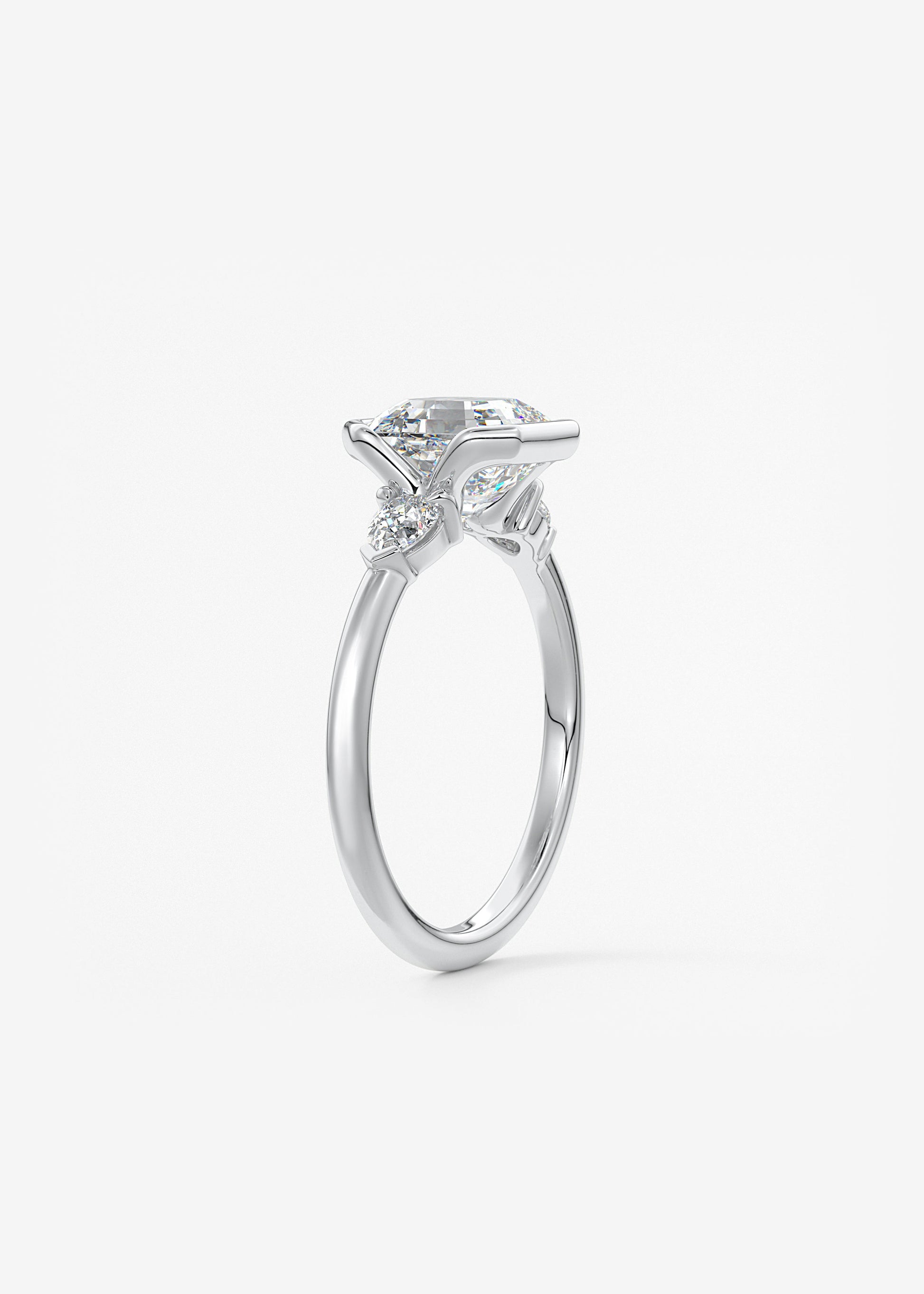 Asscher Three Stone Bezel Lab Grown Diamond Engagement Ring