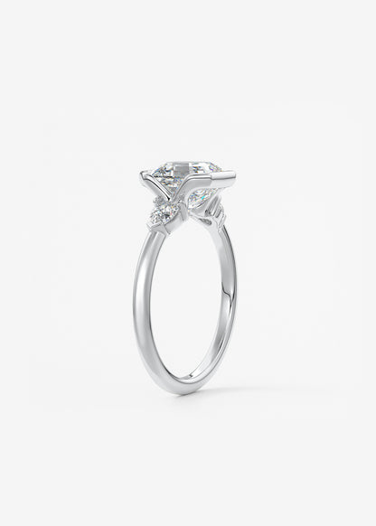 Asscher Three Stone Bezel Lab Grown Diamond Engagement Ring