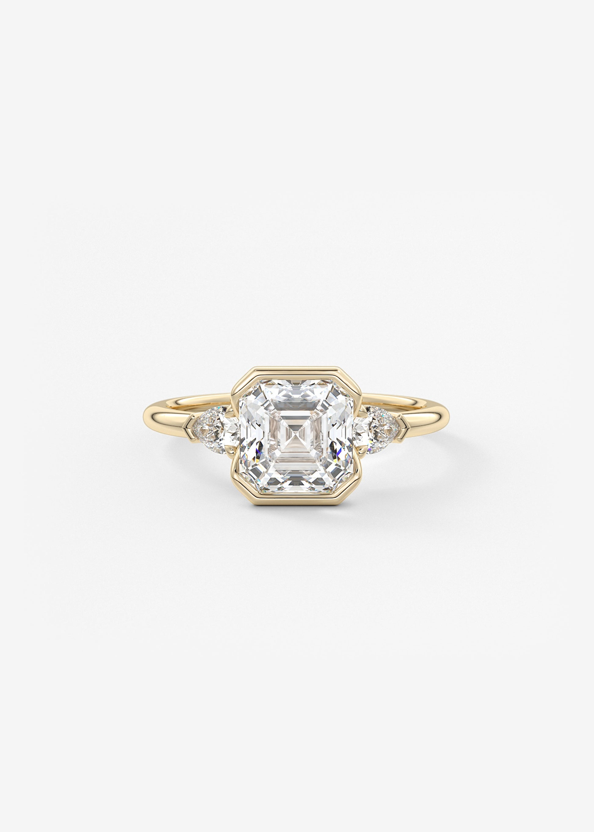 Asscher Three Stone Bezel Lab Grown Diamond Engagement Ring