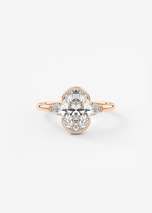 Oval Three Stone Bezel Lab Grown Diamond Engagement Ring