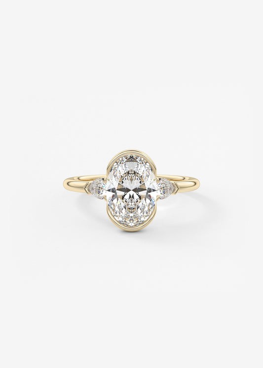 Oval Three Stone Bezel Lab Grown Diamond Engagement Ring