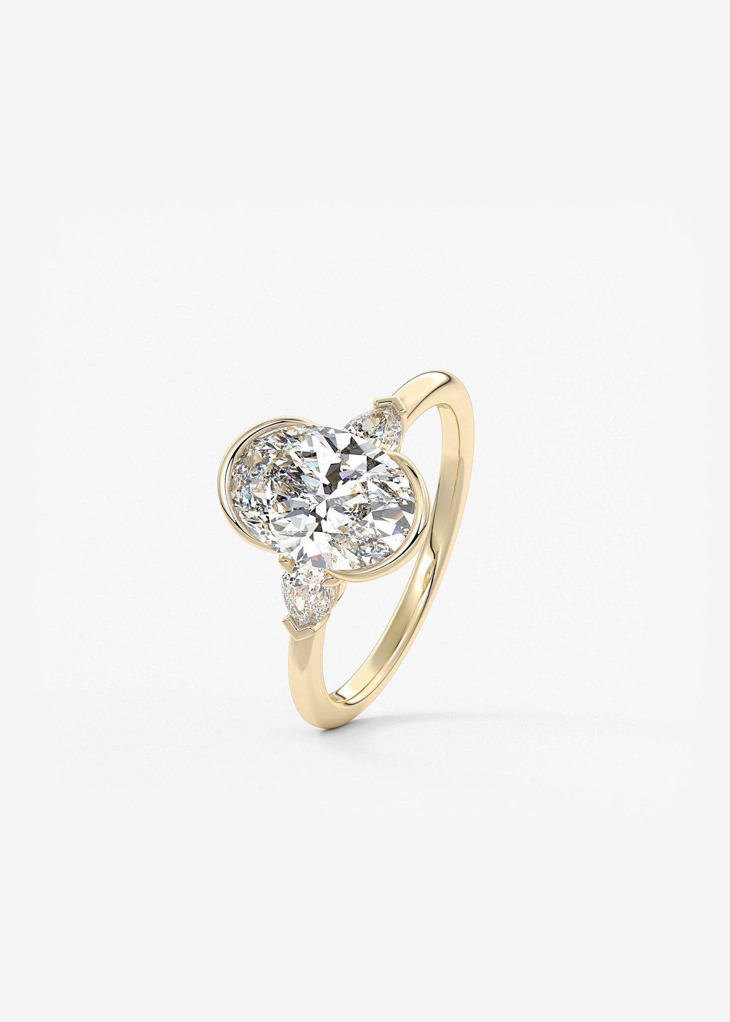 Oval Three Stone Bezel Lab Grown Diamond Engagement Ring