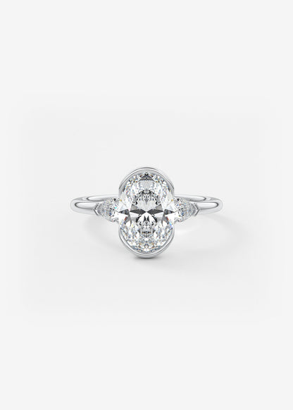 Oval Three Stone Bezel Lab Grown Diamond Engagement Ring