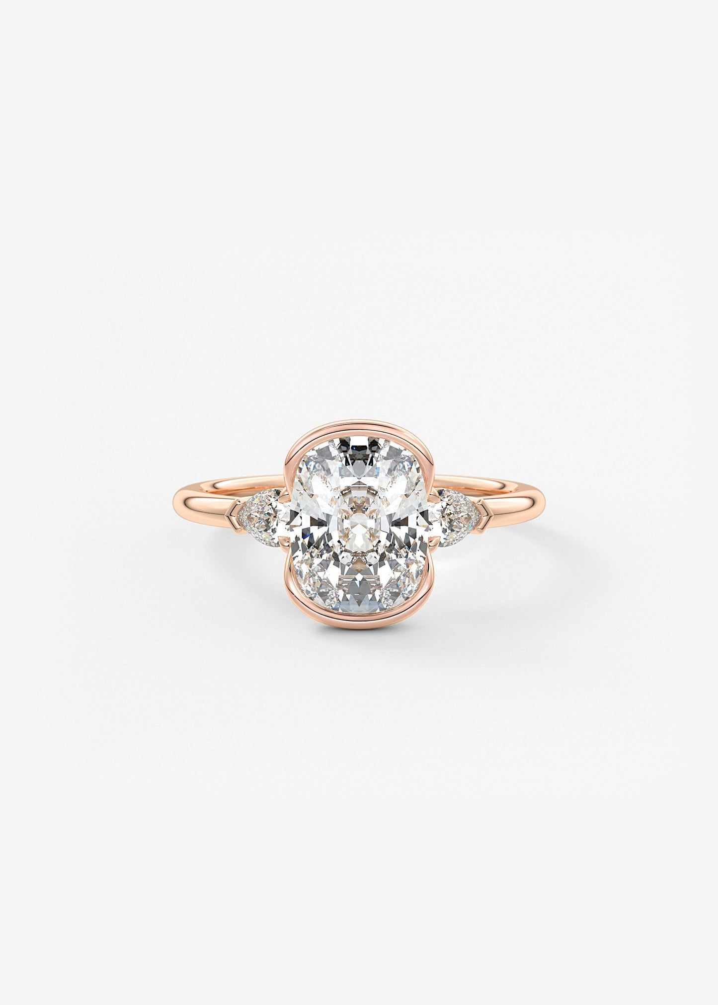 Elongated Cushion Three Stone Bezel Lab Grown Diamond Engagement Ring