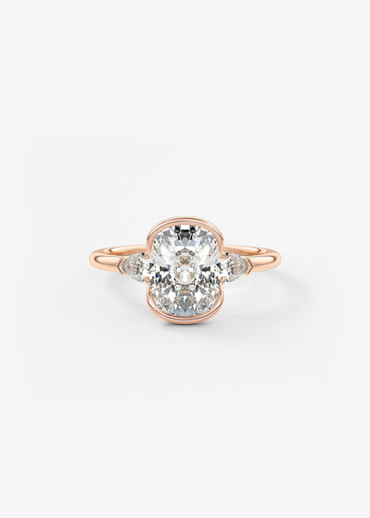 Elongated Cushion Three Stone Bezel Lab Grown Diamond Engagement Ring