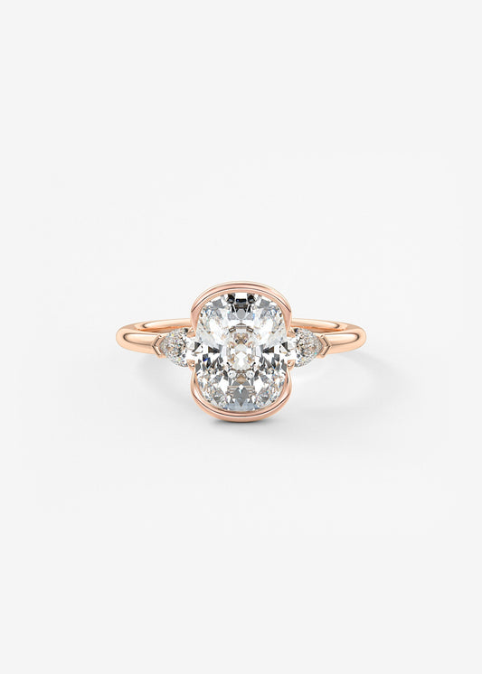 Elongated Cushion Three Stone Bezel Lab Grown Diamond Engagement Ring