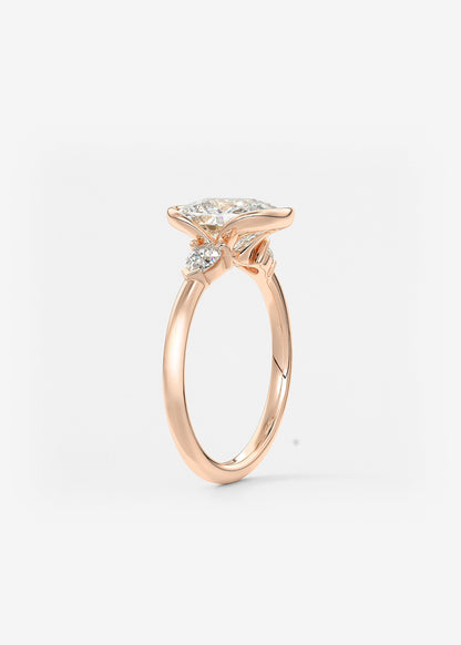 Elongated Cushion Three Stone Bezel Lab Grown Diamond Engagement Ring