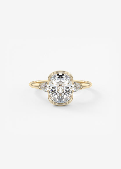 Elongated Cushion Three Stone Bezel Lab Grown Diamond Engagement Ring