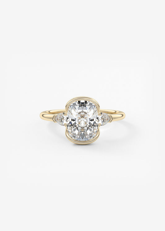 Elongated Cushion Three Stone Bezel Lab Grown Diamond Engagement Ring