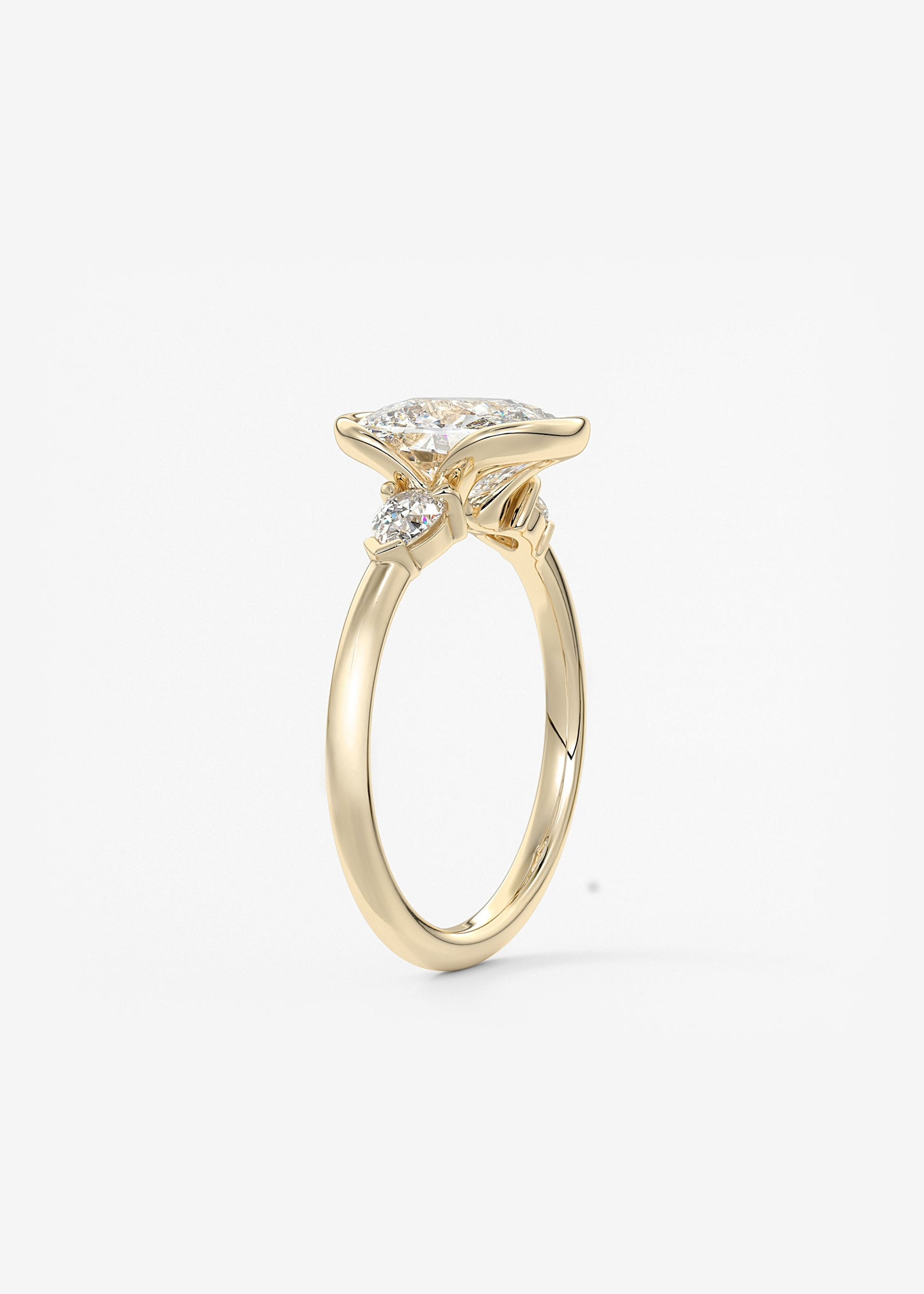 Elongated Cushion Three Stone Bezel Lab Grown Diamond Engagement Ring