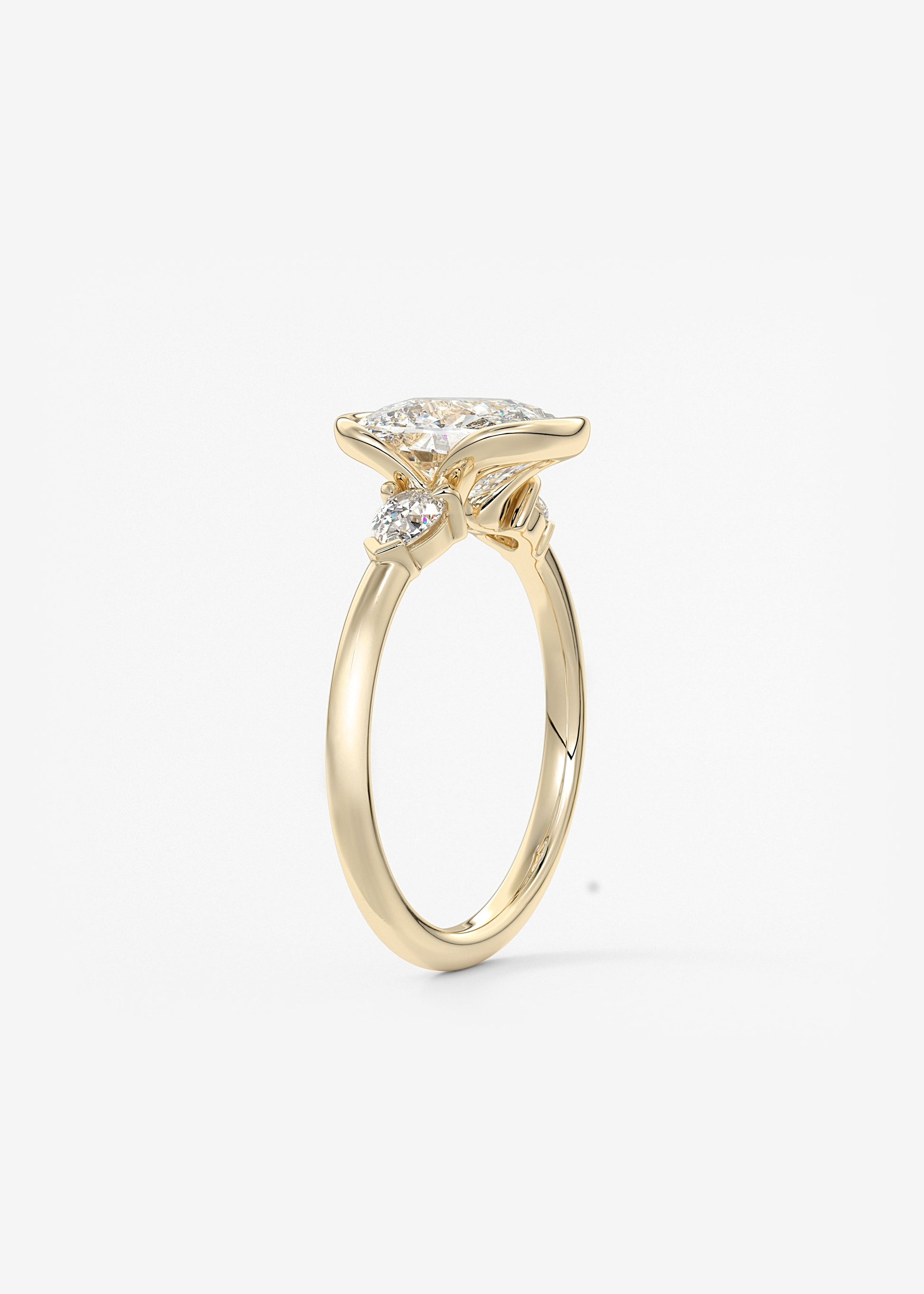 Elongated Cushion Three Stone Bezel Lab Grown Diamond Engagement Ring