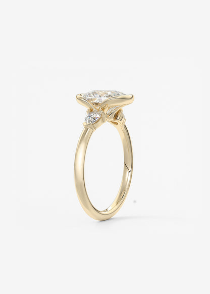 Elongated Cushion Three Stone Bezel Lab Grown Diamond Engagement Ring