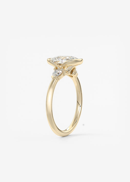 Elongated Cushion Three Stone Bezel Lab Grown Diamond Engagement Ring