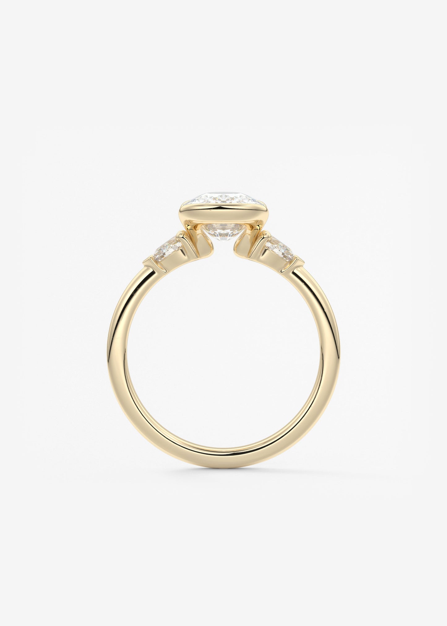 Elongated Cushion Three Stone Bezel Lab Grown Diamond Engagement Ring