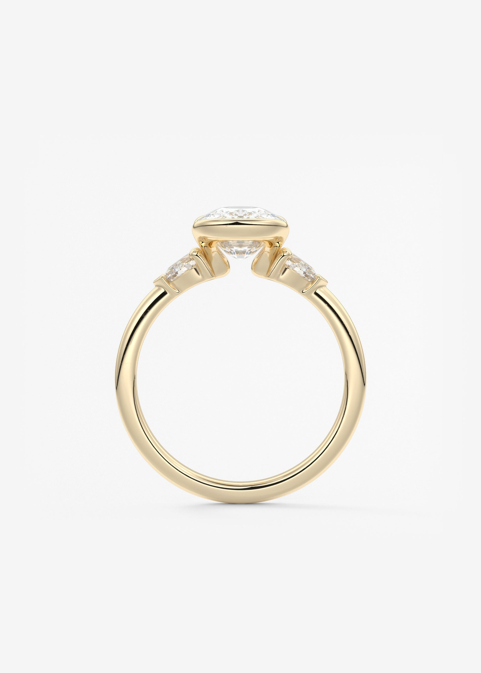 Elongated Cushion Three Stone Bezel Lab Grown Diamond Engagement Ring