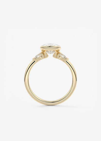 Elongated Cushion Three Stone Bezel Lab Grown Diamond Engagement Ring