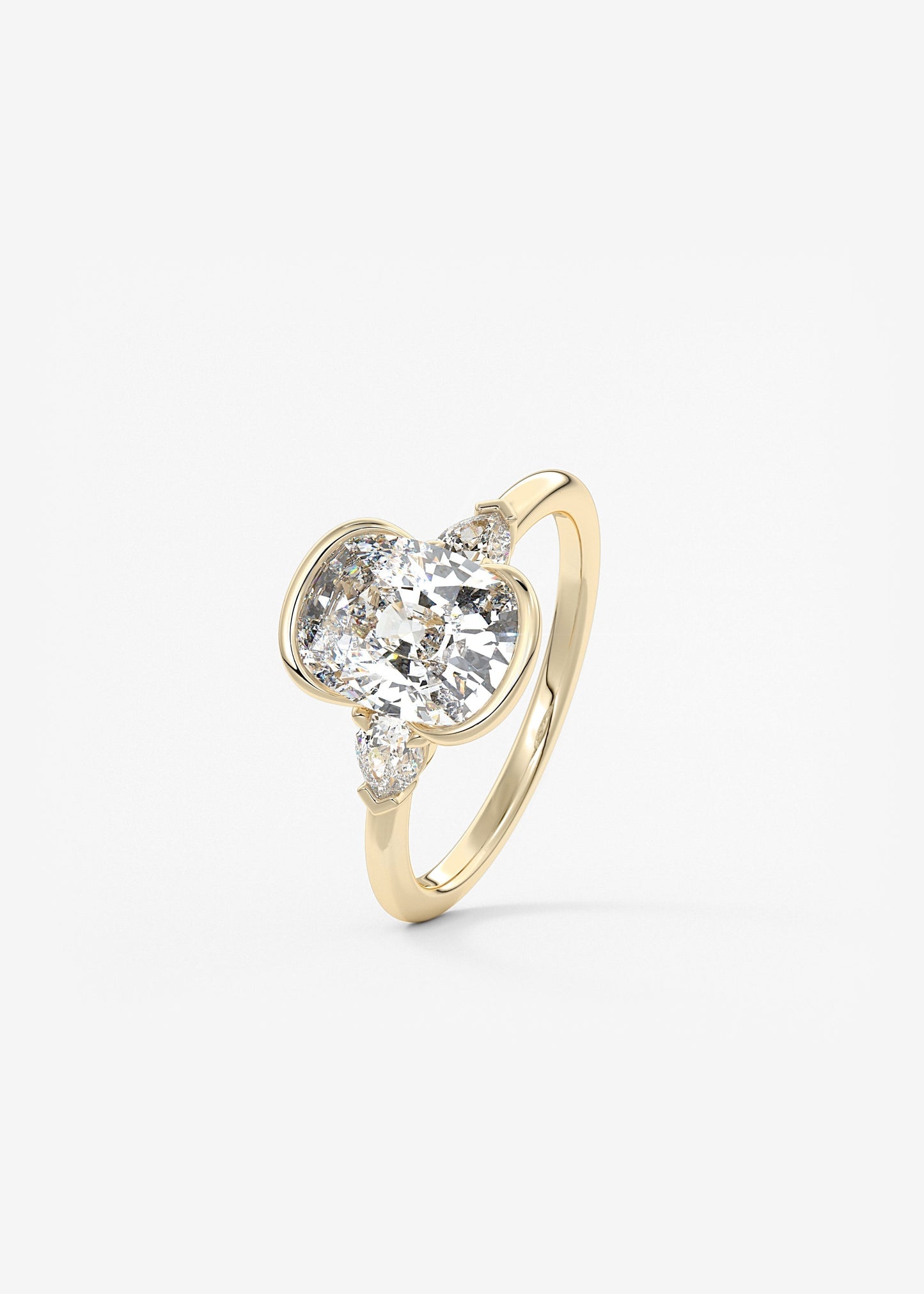 Elongated Cushion Three Stone Bezel Lab Grown Diamond Engagement Ring