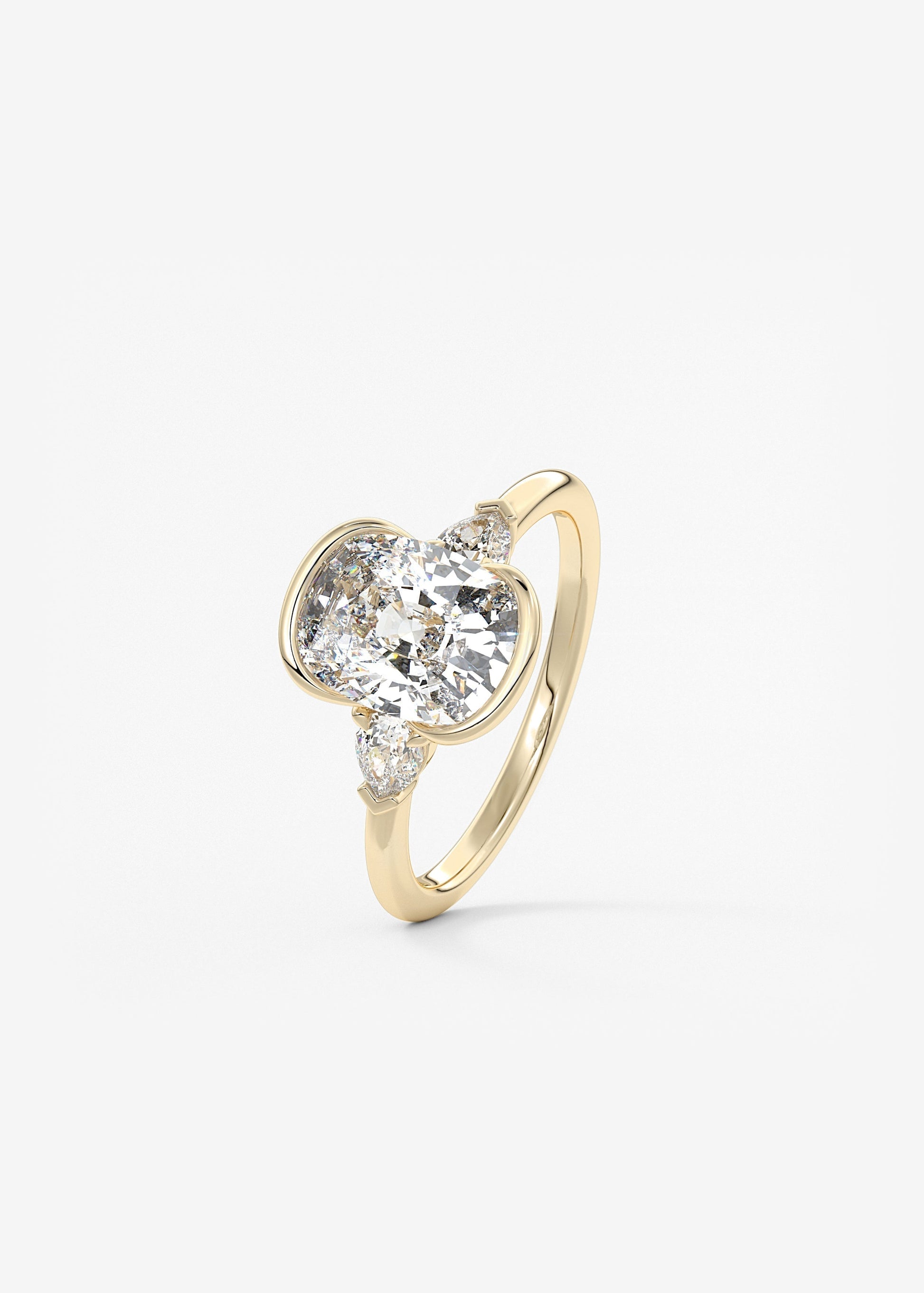 Elongated Cushion Three Stone Bezel Lab Grown Diamond Engagement Ring