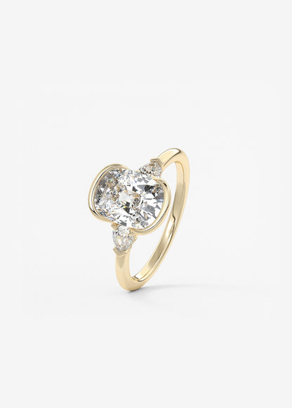 Elongated Cushion Three Stone Bezel Lab Grown Diamond Engagement Ring